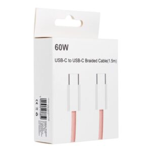 Cablu Incarcare Rapida PD QC3.0 3A 60W C263 USB-C USB-C Invelis Textil 1.5 Metri Pink